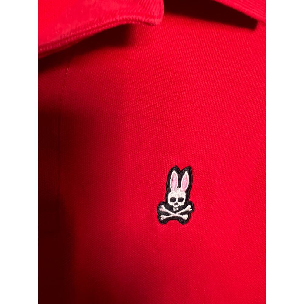 Psycho Bunny Polo Shirt Mens Large Sz 6 Red Pima Cotton Embroidered Skull Logo - Picture 3 of 7